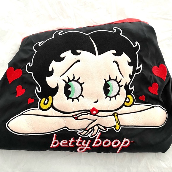 Betty Boop jacket Embroidered black and red Dreaming of Love SZ M NWOT - Picture 4 of 14